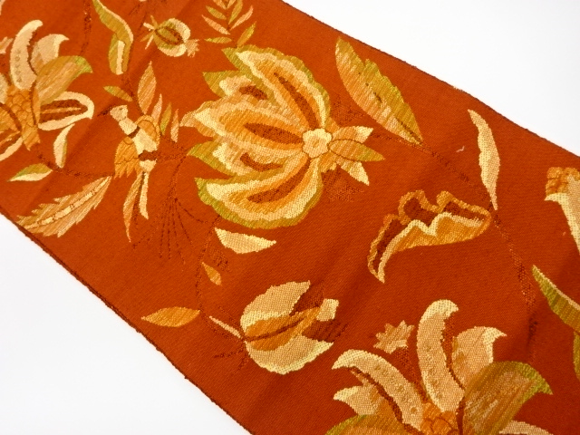 JAPANESE KIMONO / VINTAGE NAGOYA OBI / TSUMUGI / WOVEN FLOWER & BIRDS